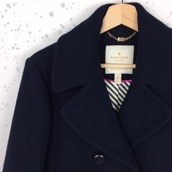 Kate Spade Bow-Back Double Breasted Peacoat Wool Blend Deep Navy L - Picture 4 of 12